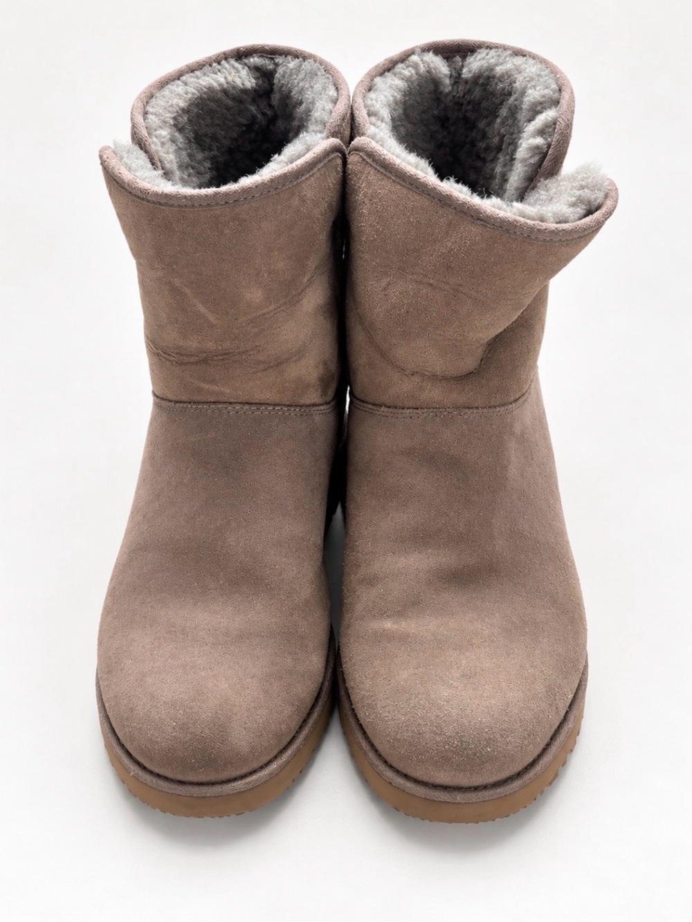 UGG Short Suede Shearling-Lined Boots in Taupe